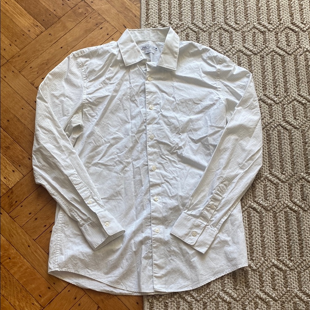 Zara green pinstripe slim fit shirt